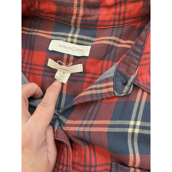 TREASURE AND BOND Red Flannel Button Up Long‎ Sleeve Top Size Medium - Picture 5 of 6